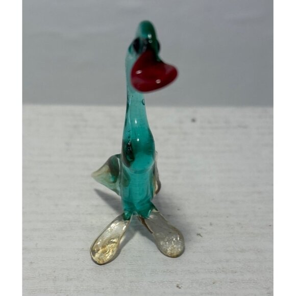 Hand Blown Glass Duck Figurine Aquamarine Blue With Red Beak & Clear Feet 2.5" - Picture 3 of 7